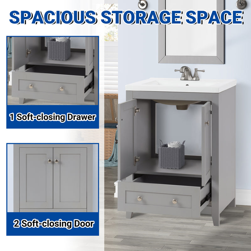 Adak 24" Compact Vanity in Gray with Porcelain Top