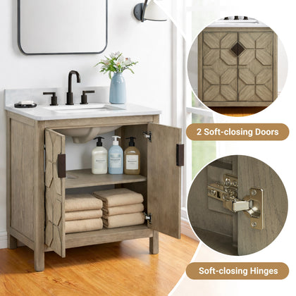 Emporia 30" Single Vanity with White Calacatta Vicenza Quartz Top