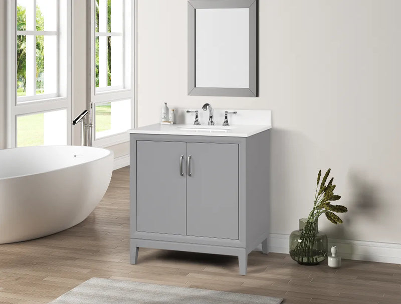 Luton 30" Vanity in Gray with Snow White Quartz Top