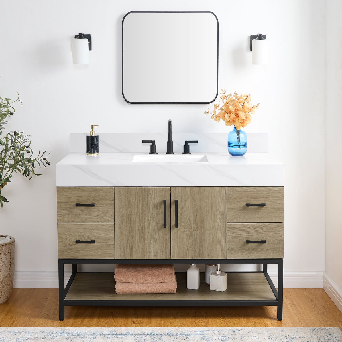 Utopia 48" Vanity in Dark Oak with Calacatta Sintered Stone Top