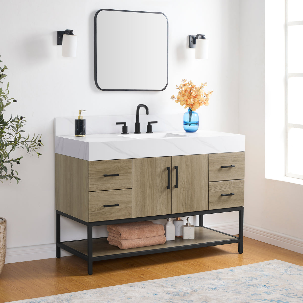 Utopia 48" Vanity in Dark Oak with Calacatta Sintered Stone Top