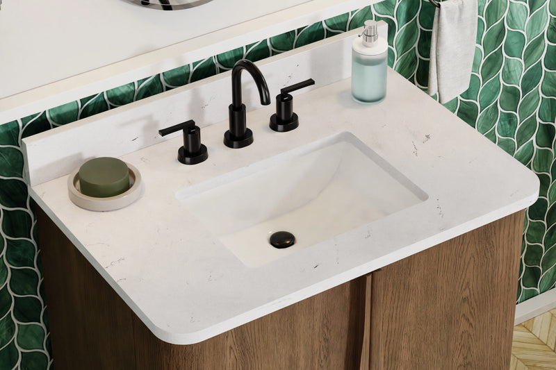 Zamora 30" Vanity Set with Carrara White Quartz Top - Castle Oak