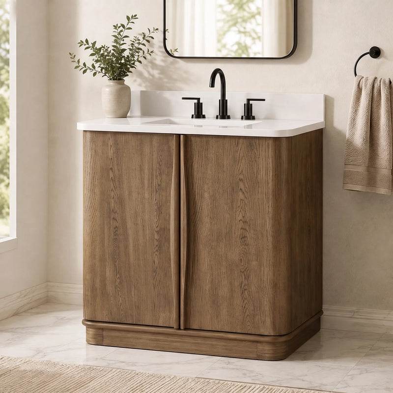Zamora 30" Vanity Set with Carrara White Quartz Top - Castle Oak