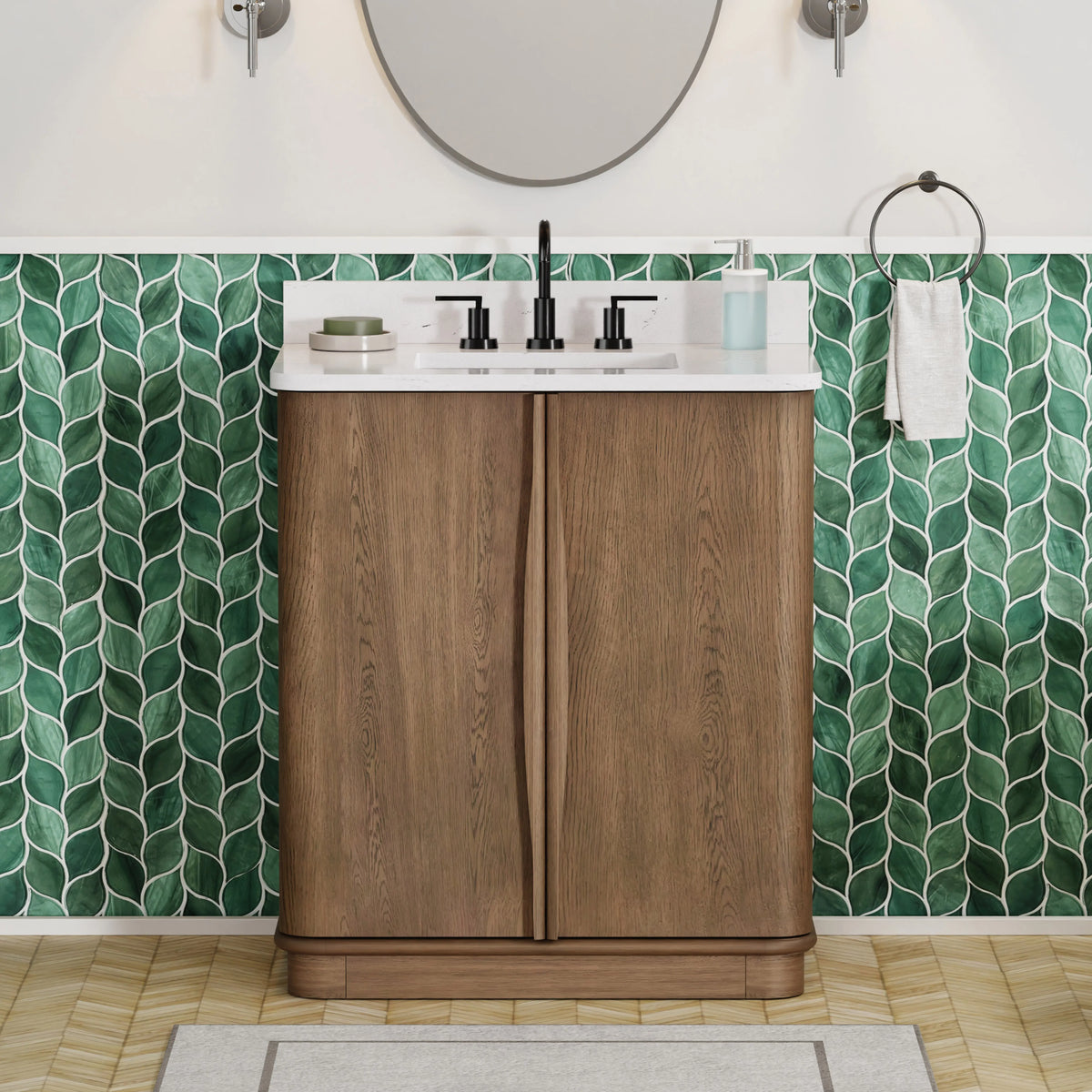 Zamora 30" Vanity Set with Carrara White Quartz Top - Castle Oak