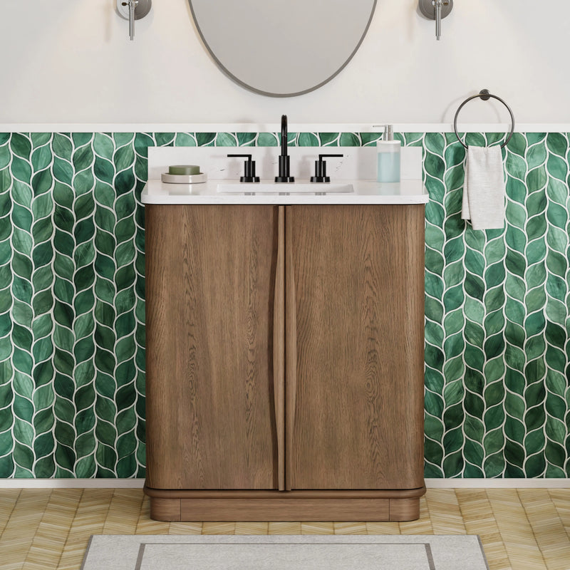 Zamora 30" Vanity Set with Carrara White Quartz Top - Castle Oak