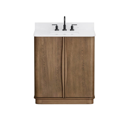 Zamora 30" Vanity Set with Carrara White Quartz Top - Castle Oak