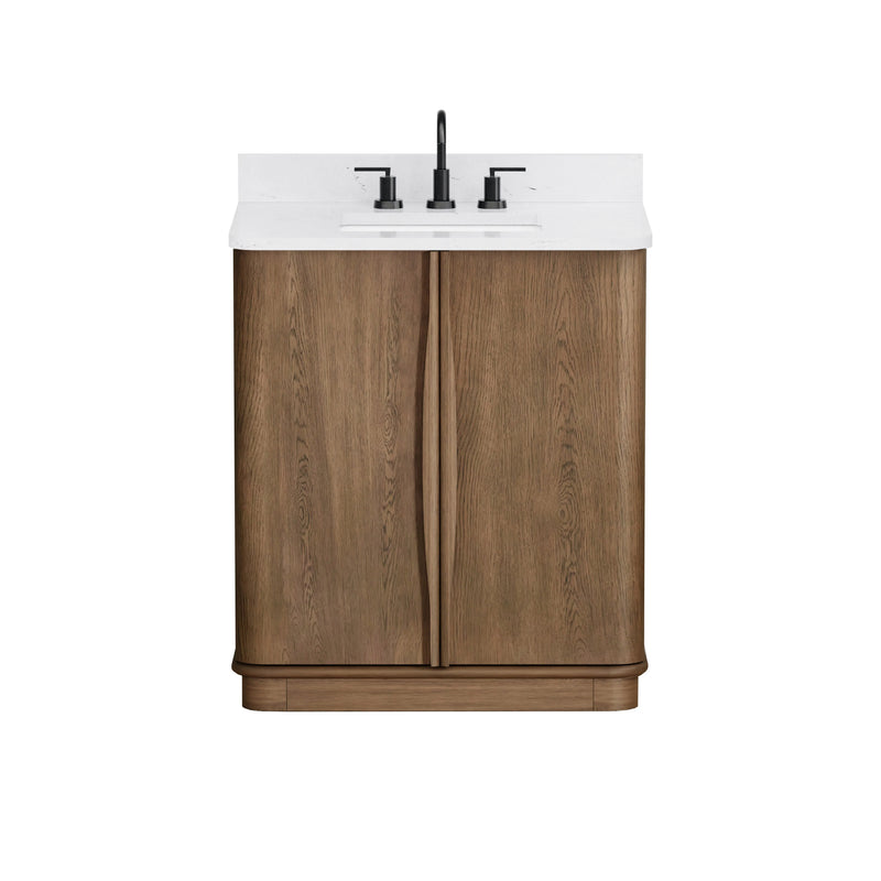 Zamora 30" Vanity Set with Carrara White Quartz Top - Castle Oak