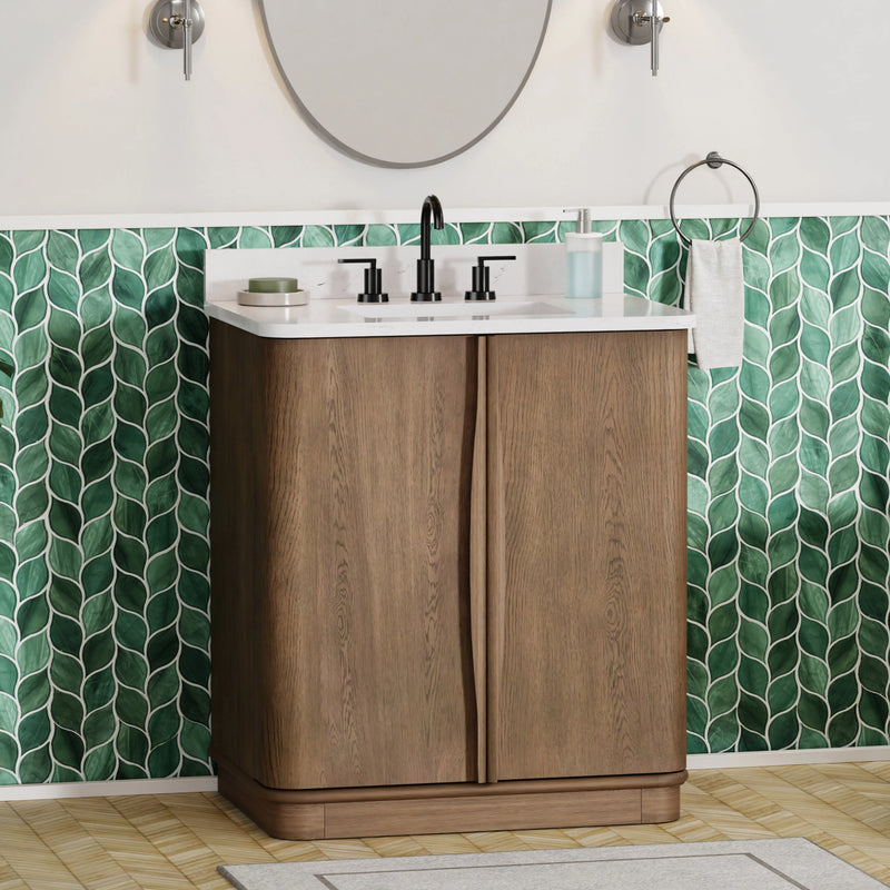 Zamora 30" Vanity Set with Carrara White Quartz Top - Castle Oak