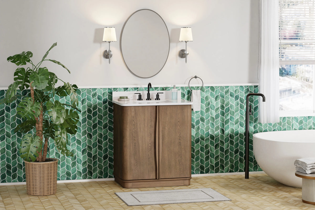 Zamora 30" Vanity Set with Carrara White Quartz Top - Castle Oak