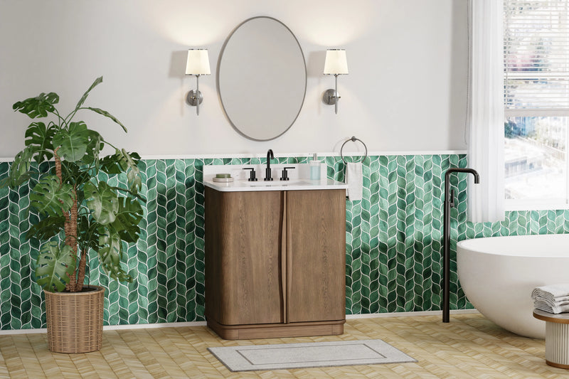 Zamora 30" Vanity Set with Carrara White Quartz Top - Castle Oak