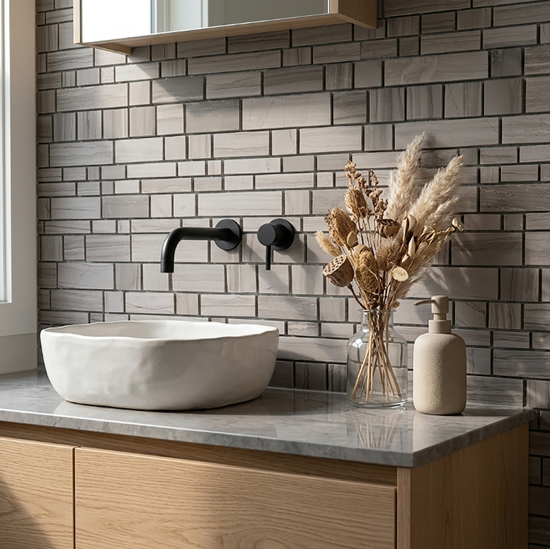 Athens Gray Multi-Square 12-in x 12-in Honed Mosaic Wall Tile( 5 sq. ft. /Box )