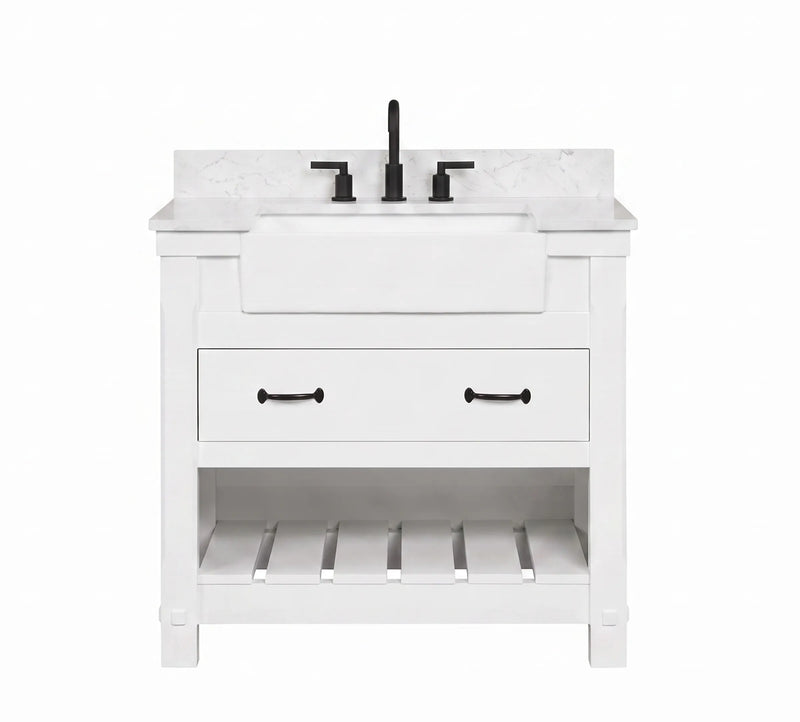 Farmington 36" Vanity Family Set With Carrara Engineered stone top - Dove White