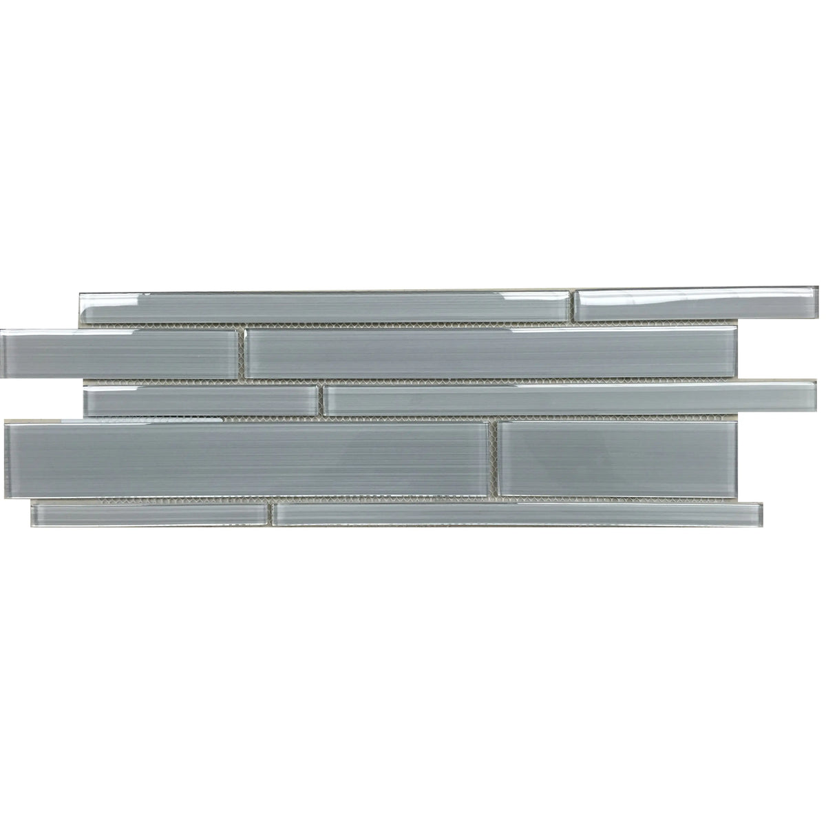 6-in x 18-in Ice Denim Glass Mix Random Strip Mosaic Wall Tile( 7.5 sq. ft. /Box )