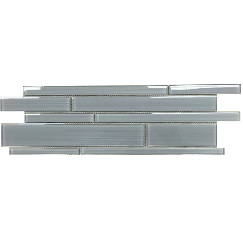 6-in x 18-in Ice Denim Glass Mix Random Strip Mosaic Wall Tile( 7.5 sq. ft. /Box )