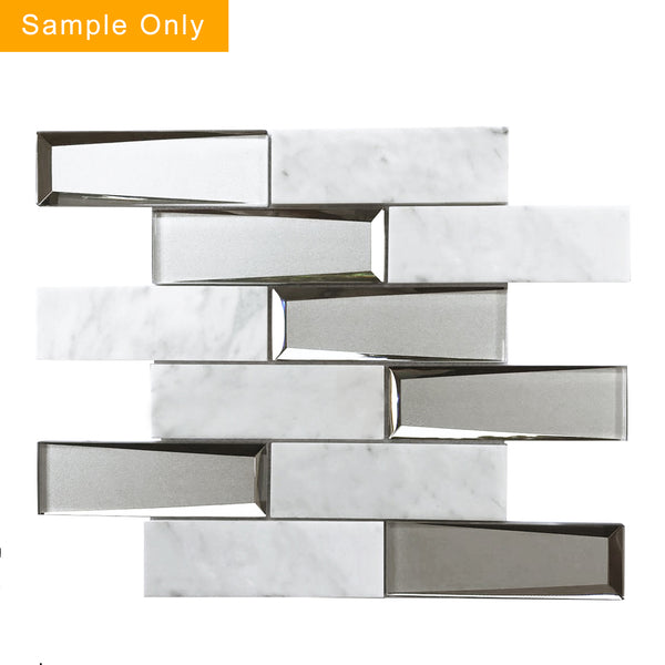 Carrara Marble & 3D Glass Mix Glass Mosaic Wall Tile - Sample (Product Shown is Full Size)
