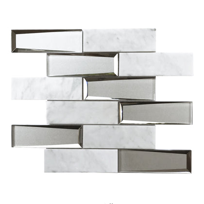 Carrara Marble & 3D Glass Mix 12-in x 12-in Glass Mosaic Wall Tile( 10 sq. ft. /Box )