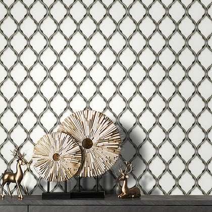 Feathered Lantern Pattern with Silver Trim 12-in x 10-in Glass Mosaic Wall Tile( 8.3 sq. ft. /Box )