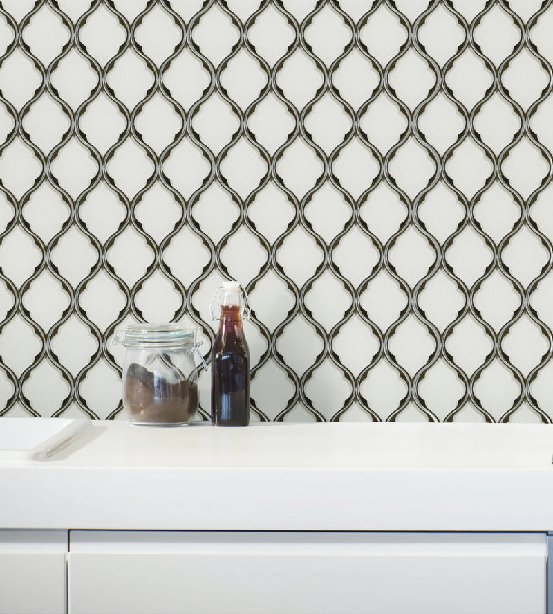 Feathered Lantern Pattern with Silver Trim 12-in x 10-in Glass Mosaic Wall Tile( 8.3 sq. ft. /Box )