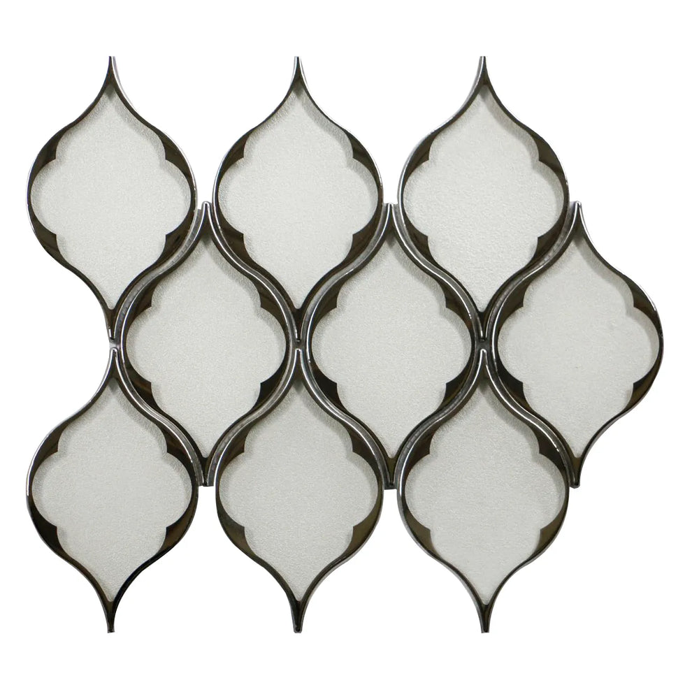 Feathered Lantern Pattern with Silver Trim 12-in x 10-in Glass Mosaic Wall Tile( 8.3 sq. ft. /Box )