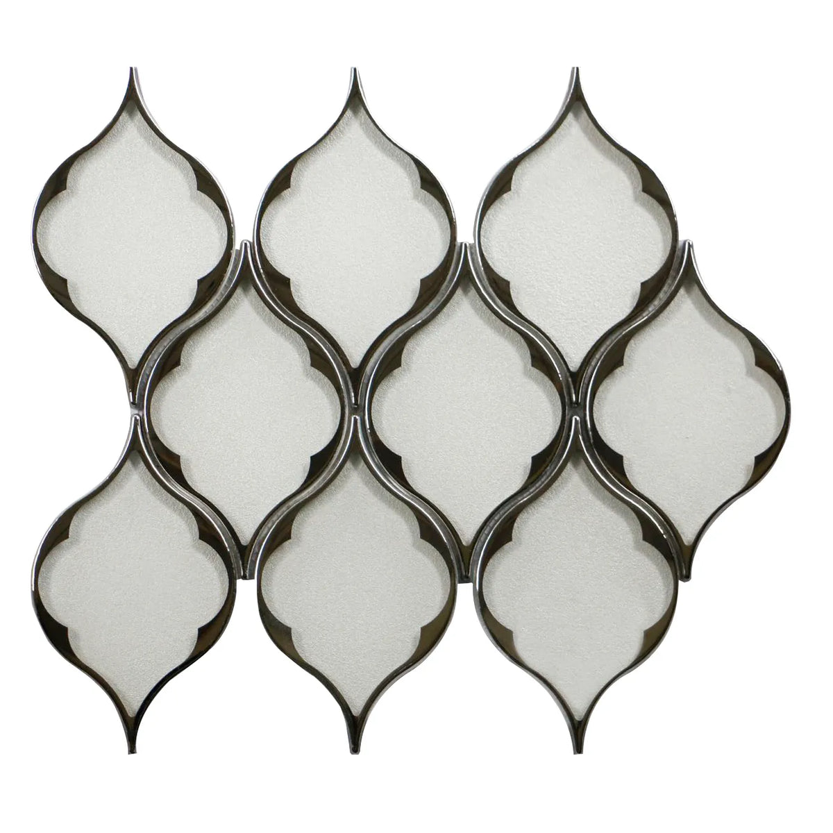 Feathered Lantern Pattern with Silver Trim 12-in x 10-in Glass Mosaic Wall Tile( 8.3 sq. ft. /Box )