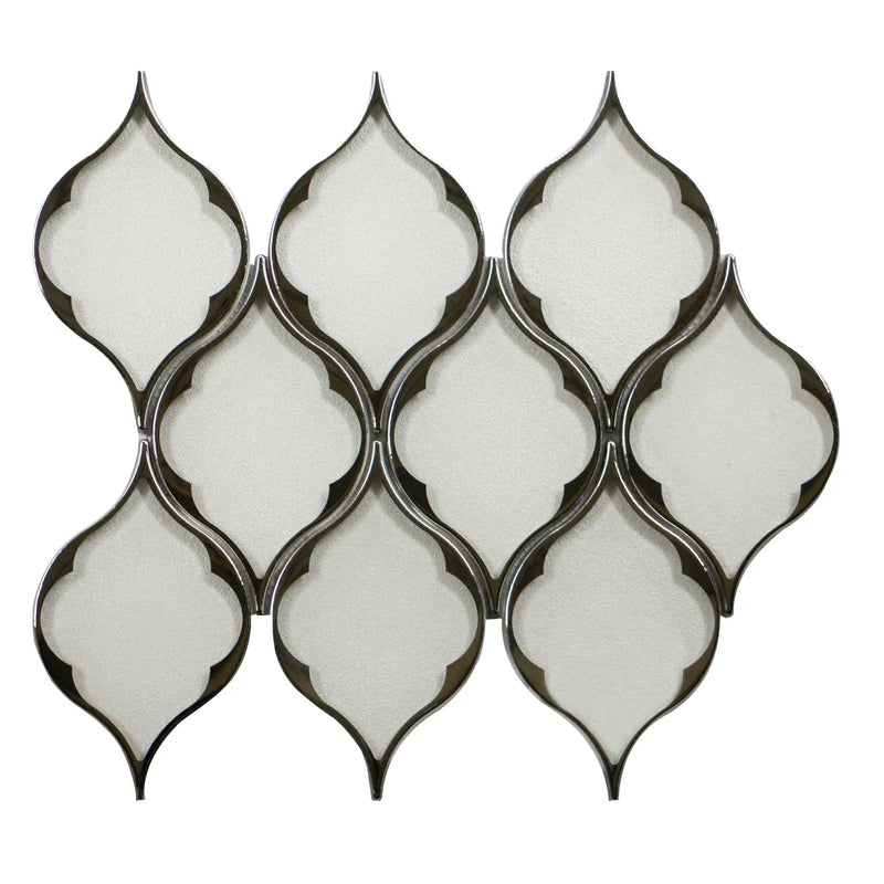 Feathered Lantern Pattern with Silver Trim 12-in x 10-in Glass Mosaic Wall Tile( 8.3 sq. ft. /Box )