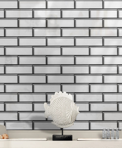 Champagne Glass Mosaic with Silver Metallic Trim 12-in x 12-in Glass Mosaic Wall Tile( 10 sq. ft. /Box )