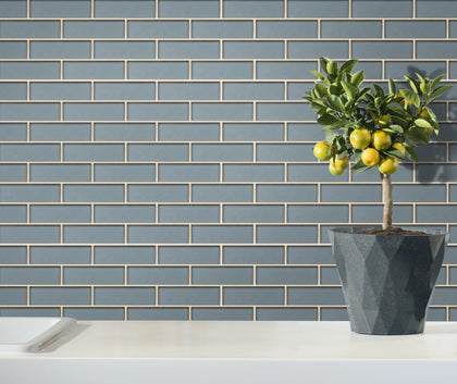 Dark Blue Glass Mosaic with Silver Trim 12-in x 12-in Glass Mosaic Wall Tile( 10 sq. ft. /Box )
