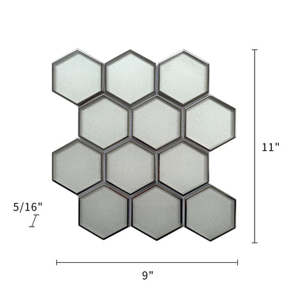 Hexagon Silver Glass Mosaic with Silver Trim Glass Mosaic Wall Tile - Sample (Product Shown is Full Size)