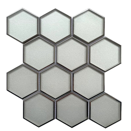 3” Hexagon Silver 9-in x 11-in Glass Mosaic with Silver Trim Glass Mosaic Wall Tile( 7 sq. ft. /Box )