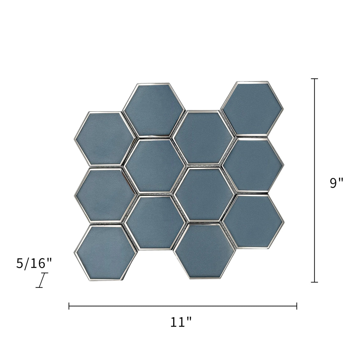 3-in Hexagon Dark Blue Glass with Silver Edge 11-in x 9-in Glass Mosaic Wall Tile( 7 sq. ft. /Box )