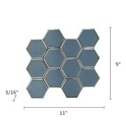 3-in Hexagon Dark Blue Glass with Silver Edge 11-in x 9-in Glass Mosaic Wall Tile( 7 sq. ft. /Box )