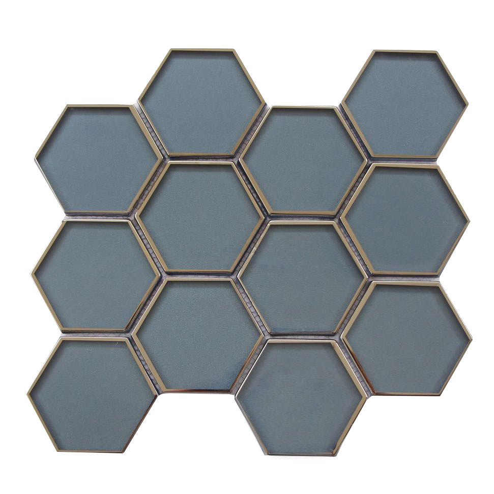 3-in Hexagon Dark Blue Glass with Silver Edge 11-in x 9-in Glass Mosaic Wall Tile( 7 sq. ft. /Box )
