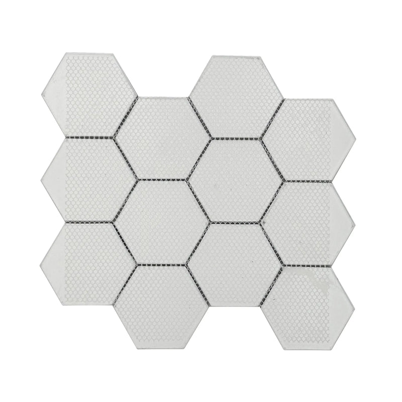 3-in Hexagon Dark Blue Glass with Silver Edge 11-in x 9-in Glass Mosaic Wall Tile( 7 sq. ft. /Box )