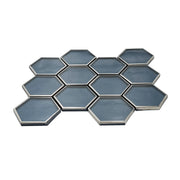 3-in Hexagon Dark Blue Glass with Silver Edge 11-in x 9-in Glass Mosaic Wall Tile( 7 sq. ft. /Box )