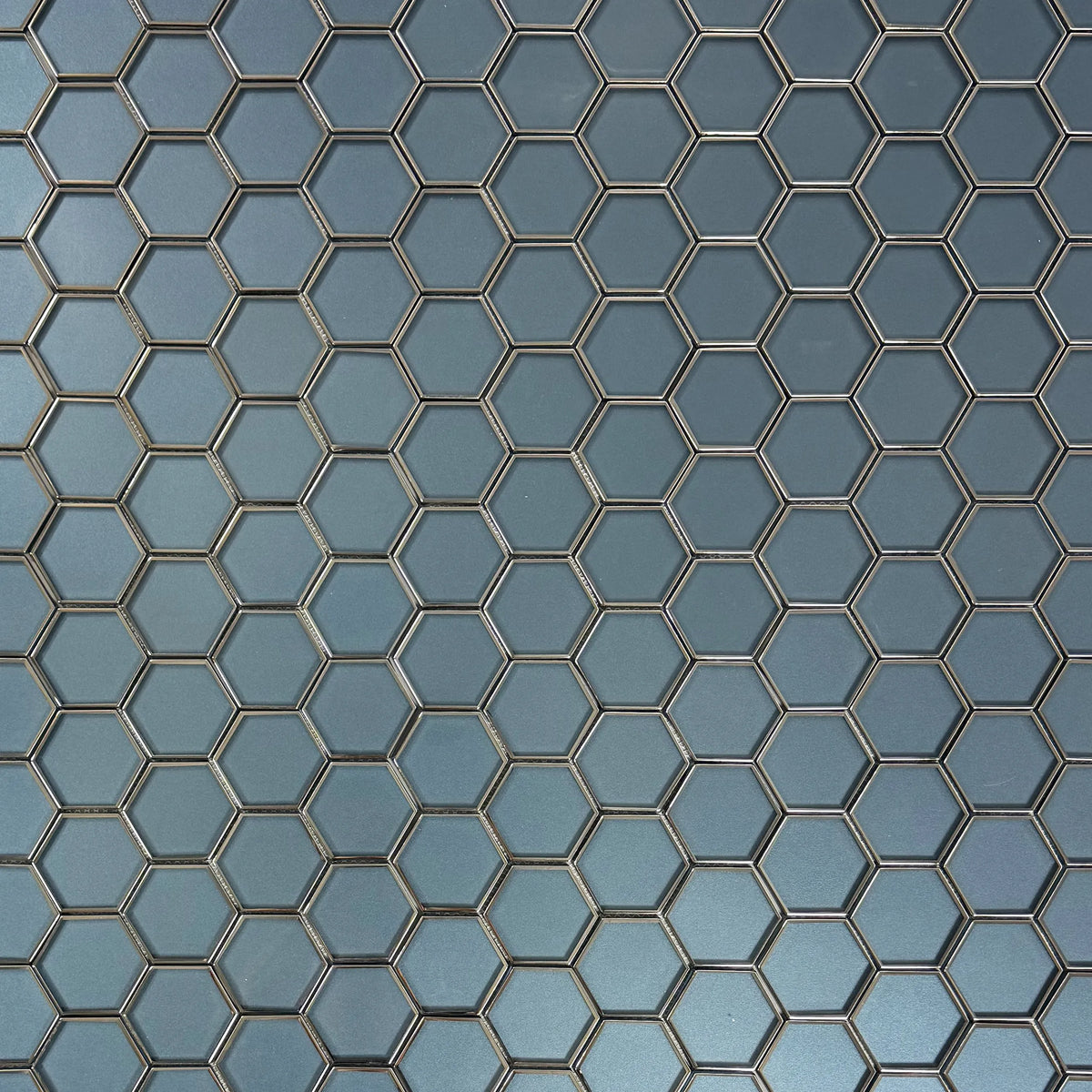 3-in Hexagon Dark Blue Glass with Silver Edge 11-in x 9-in Glass Mosaic Wall Tile( 7 sq. ft. /Box )