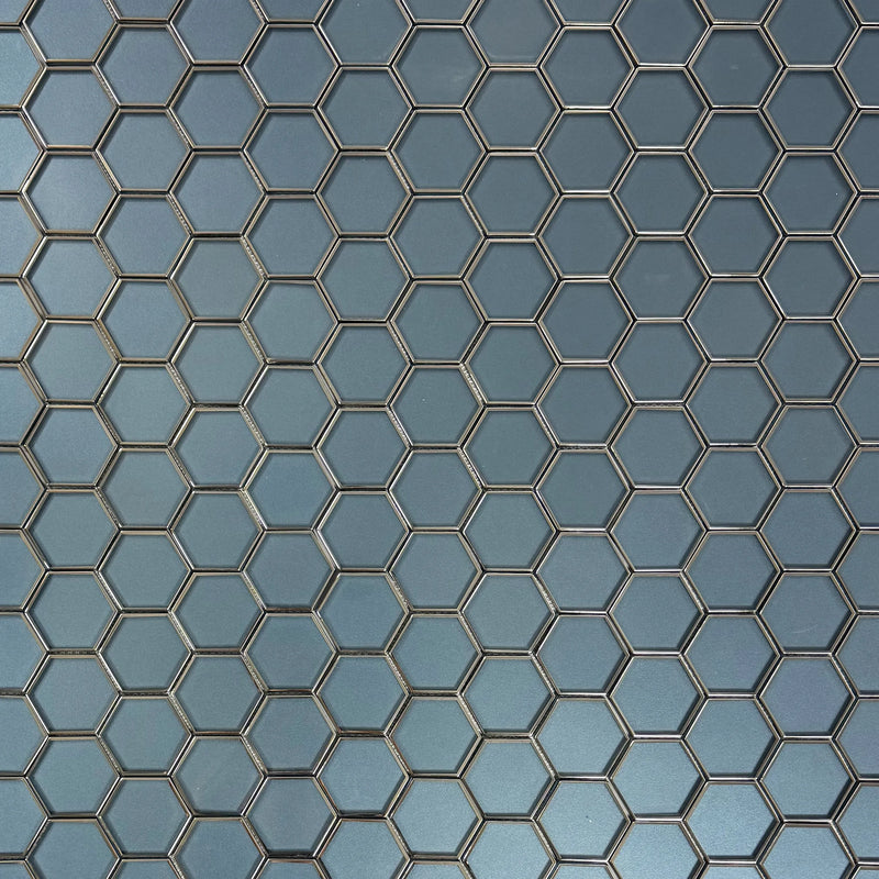 3-in Hexagon Dark Blue Glass with Silver Edge 11-in x 9-in Glass Mosaic Wall Tile( 7 sq. ft. /Box )