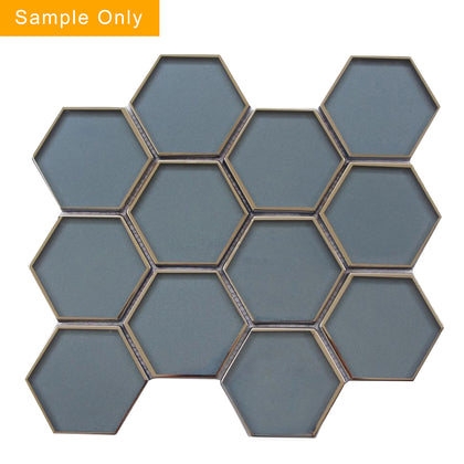 3-in Hexagon Dark Blue Glass with Silver Edge Glass Mosaic Wall Tile - Sample (Product Shown is Full Size)