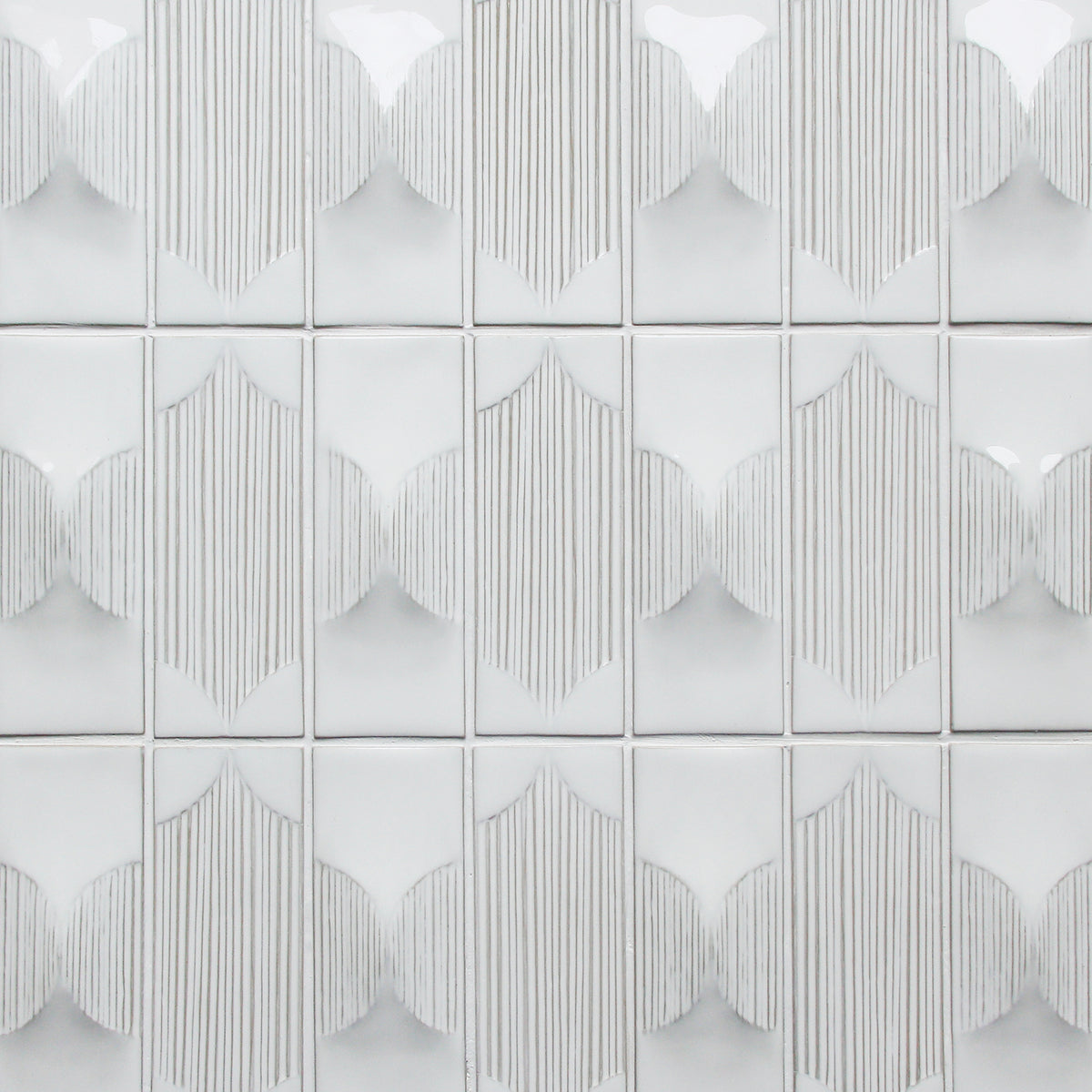 Sample display board of Arabesque Handmade Cream Porcelain Mosaic Tile – 12.5x16 layout showing full tile pattern and texture