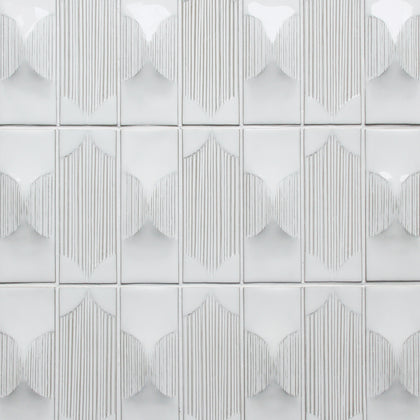 Sample display board of Arabesque Handmade Cream Porcelain Mosaic Tile – 12.5x16 layout showing full tile pattern and texture