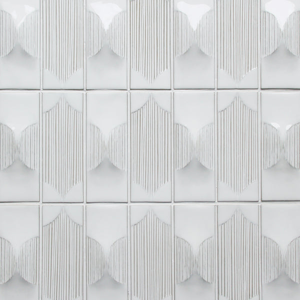 Sample display board of Arabesque Handmade Cream Porcelain Mosaic Tile – 12.5x16 layout showing full tile pattern and texture