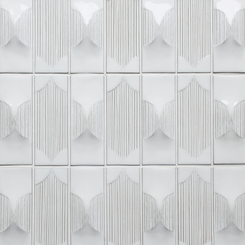 Sample display board of Arabesque Handmade Cream Porcelain Mosaic Tile – 12.5x16 layout showing full tile pattern and texture