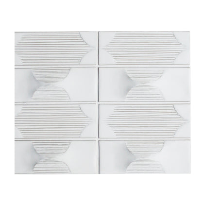 Single 12.5x16 inch Arabesque Textured Handmade Cream Porcelain Mosaic Tile – matte cream floor and wall tile, 1.39 sq. ft per piece