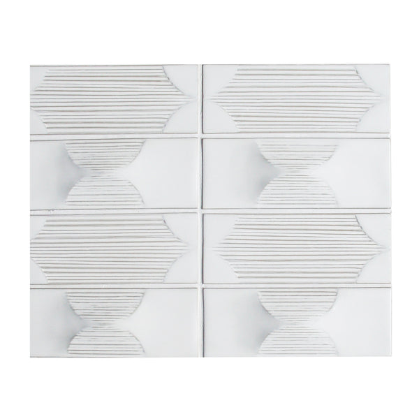 Single 12.5x16 inch Arabesque Textured Handmade Cream Porcelain Mosaic Tile – matte cream floor and wall tile, 1.39 sq. ft per piece