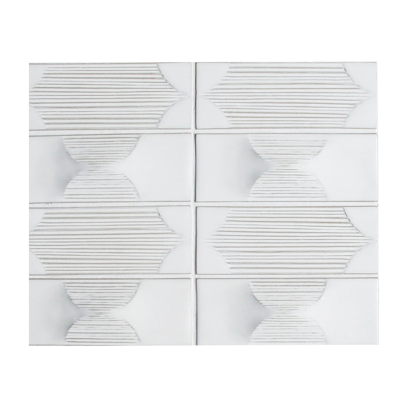 Single 12.5x16 inch Arabesque Textured Handmade Cream Porcelain Mosaic Tile – matte cream floor and wall tile, 1.39 sq. ft per piece