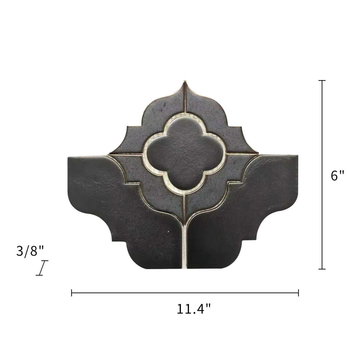 Size diagram of 6x11 inch Floral Pattern Metallic Brown Porcelain Mosaic Tile – labeled for wall and floor use, 0.48 sq. ft coverage