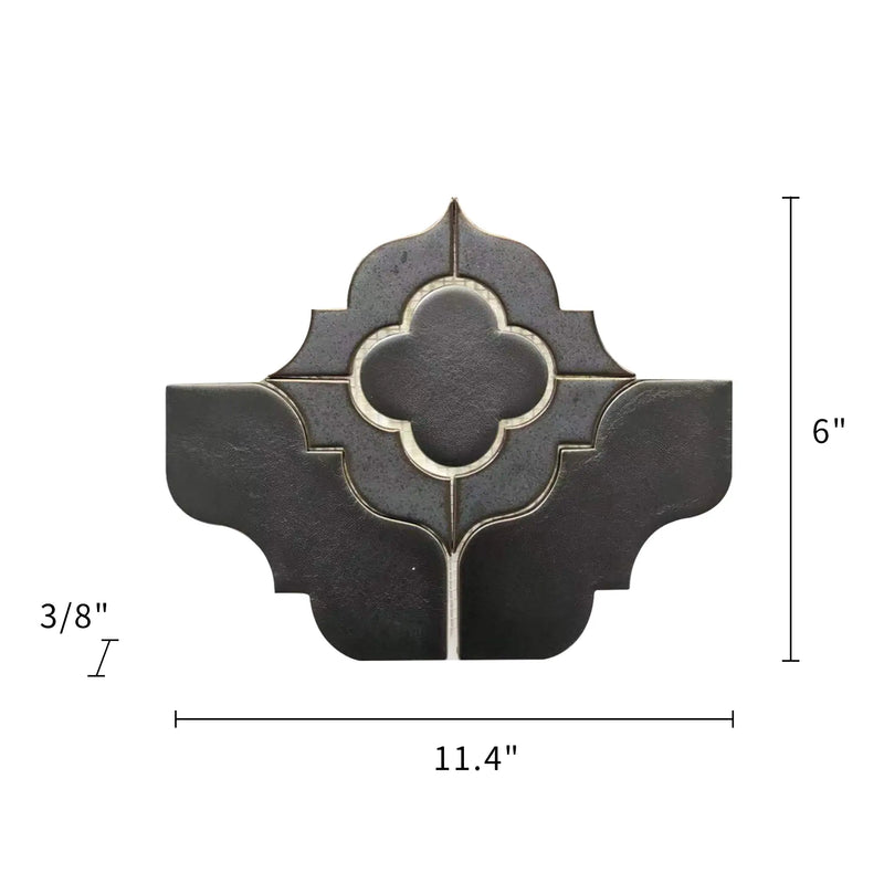 Size diagram of 6x11 inch Floral Pattern Metallic Brown Porcelain Mosaic Tile – labeled for wall and floor use, 0.48 sq. ft coverage