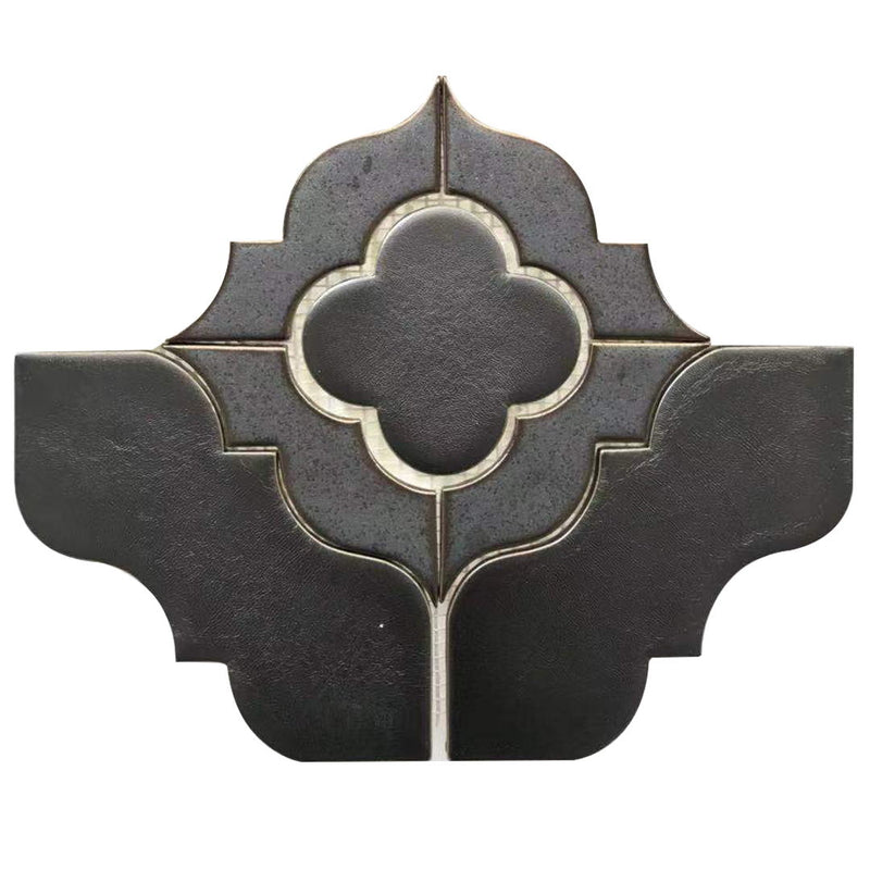 Single 6x11 inch Floral Pattern Metallic Brown Porcelain Mosaic Tile – elegant brown tile with metallic floral design, 0.48 sq. ft per piece