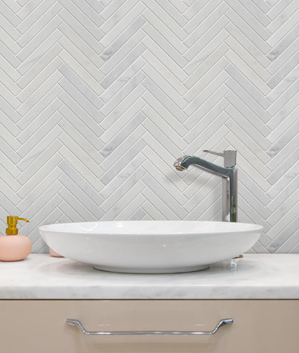 Oriental White 17-in x 10-in Honed Herringbone Marble Mosaic Floor and Wall Tile( 5.9 sq. ft. /Box )