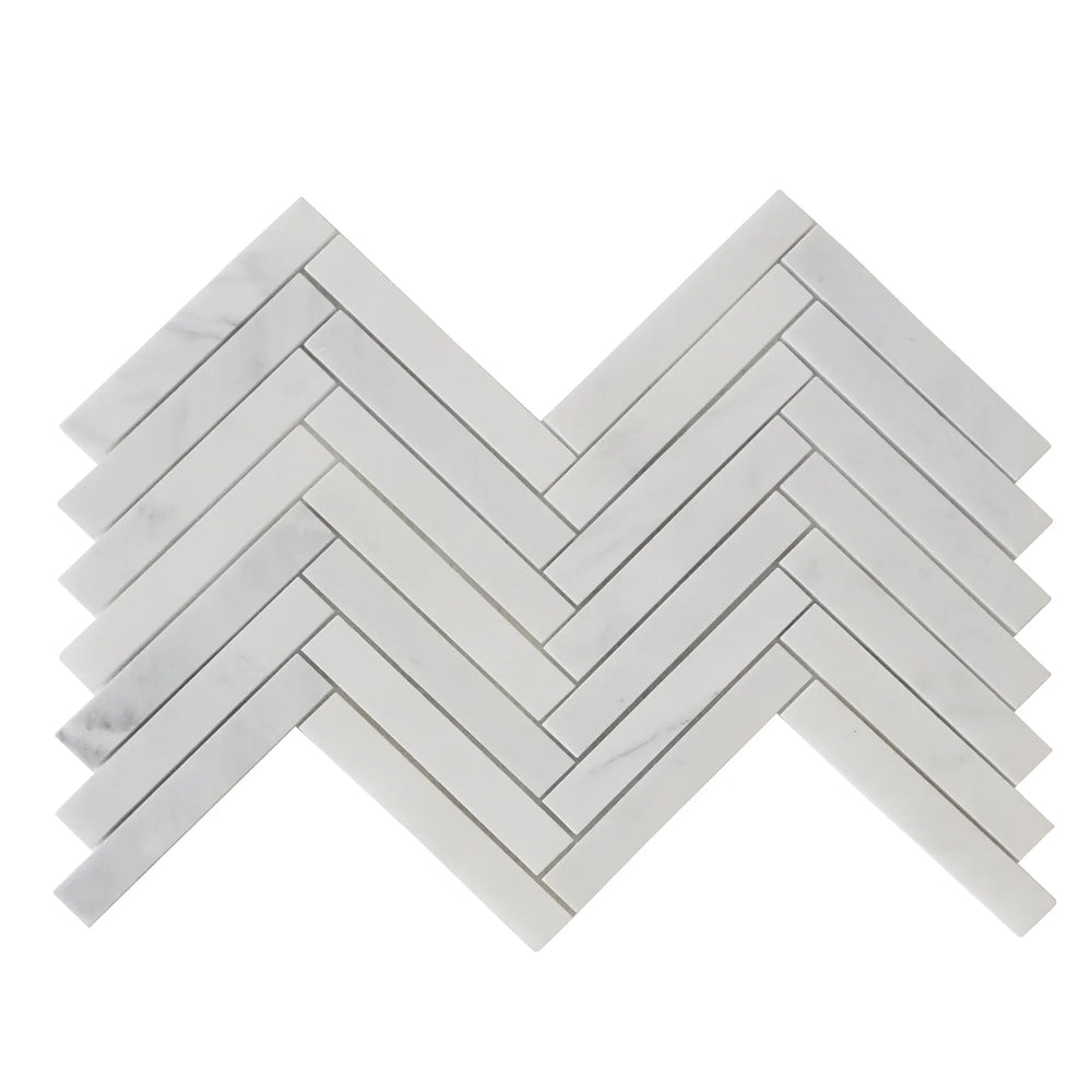 Oriental White 17-in x 10-in Honed Herringbone Marble Mosaic Floor and Wall Tile( 5.9 sq. ft. /Box )