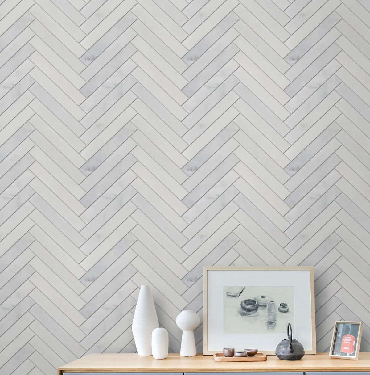 Oriental White 17-in x 10-in Honed Herringbone Marble Mosaic Floor and Wall Tile( 5.9 sq. ft. /Box )